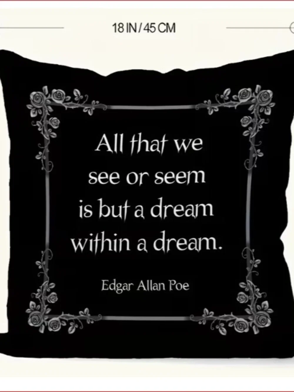 Edgar Allan Poe Quote Decorative Pillow with Coffin Shaped Storage Box